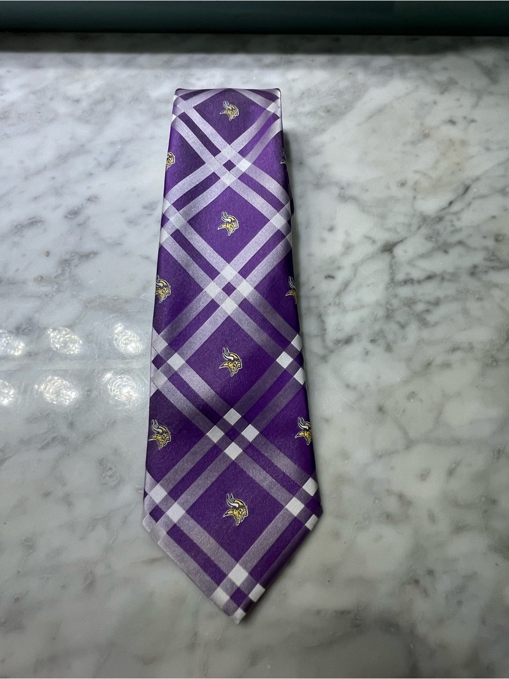 NFL MN Vikings Purple Plaid Tie with Gold Logo Motifs